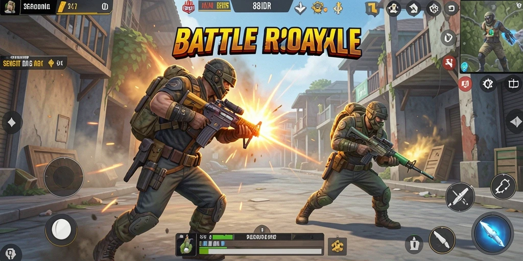 Tampilan aksi intens dalam gameplay Battle Royale 88IDR.
