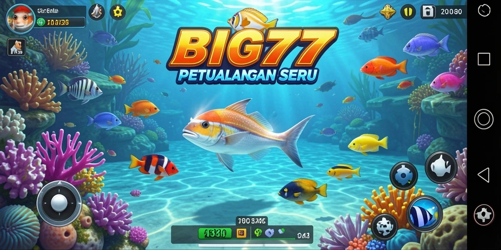 Gameplay seru dalam BIG77 menembak ikan berwarna-warni.