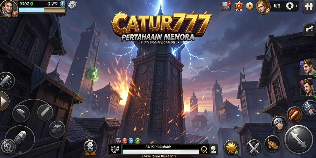 Gameplay menegangkan dalam CATUR777 saat mempertahankan menara dari serangan musuh.