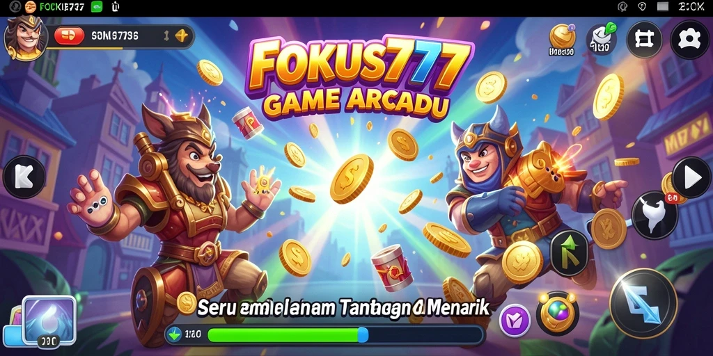 Tampilan dinamis gameplay seru di FOKUS777 dengan warna-warni.