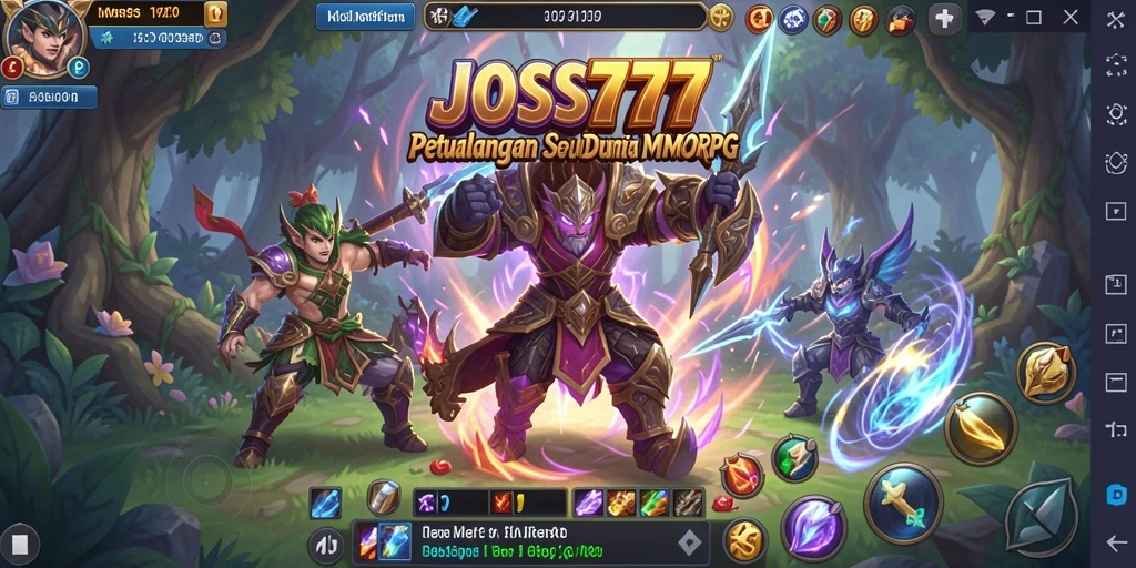 Screenshot JOSS777 menunjukkan karakter pemain berinteraksi dalam lingkungan MMORPG yang kaya.