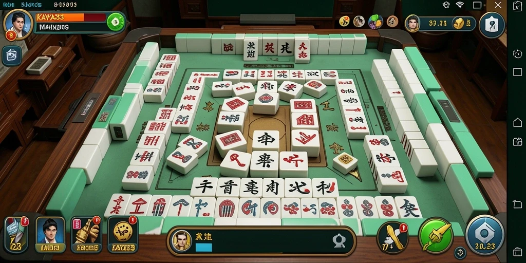 Tampilan gameplay KAYA33 menunjukkan suasana permainan Mahjong yang menyenangkan.