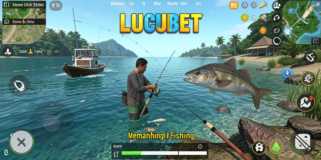 Tampilan gameplay LUCUBET yang menarik dengan aktivitas memancing.