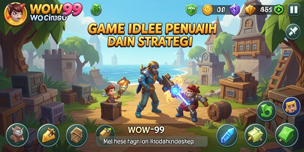 Tangkapan layar WOW99 yang menunjukkan karakter yang aktif dalam gameplay Idle